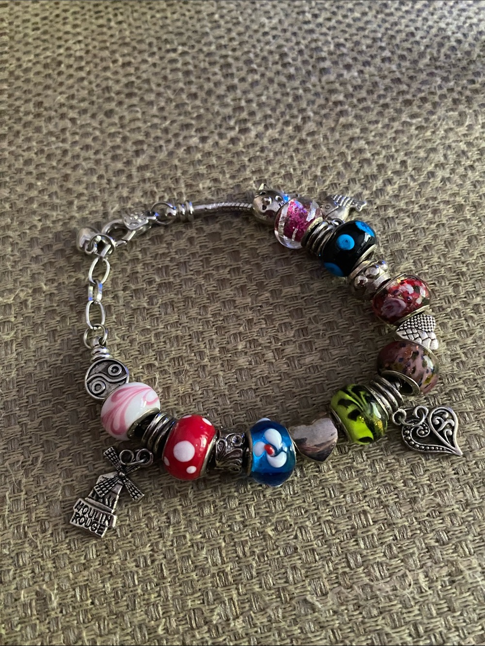 lamp work bead charm bracelet